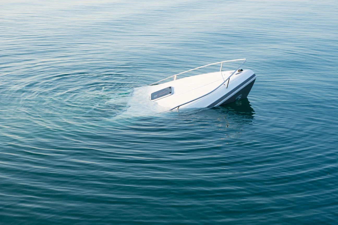 wrecked boat sinking in the water