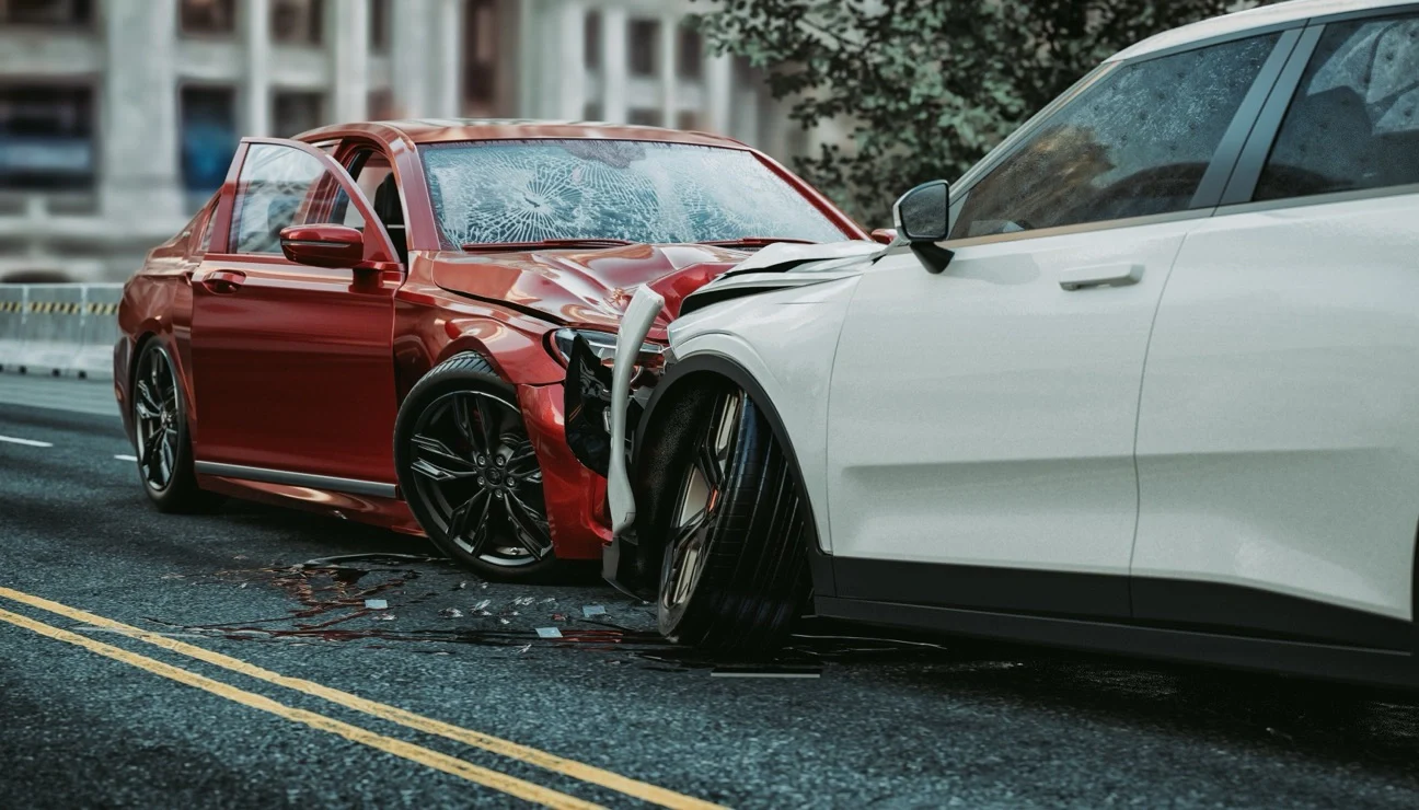two cars in a head on collision